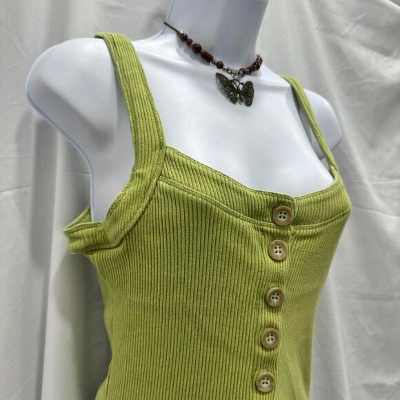 Free People Ribbed Bridgette Button Tank Top Tarragon Green Size M - Picture 4 of 8